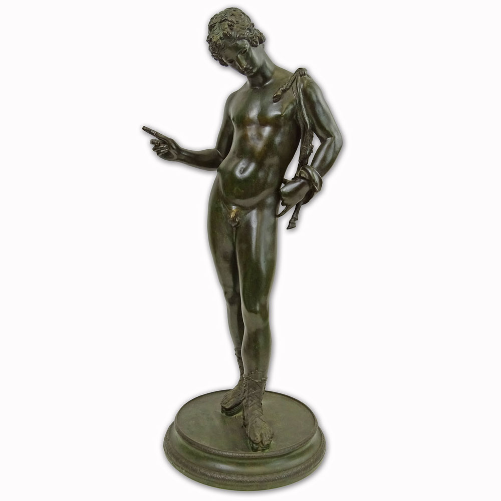 Vincenzo Gemito, Italian, (1852-1929) Bronze Sculpture, Standing Narcissus on stepped circular base