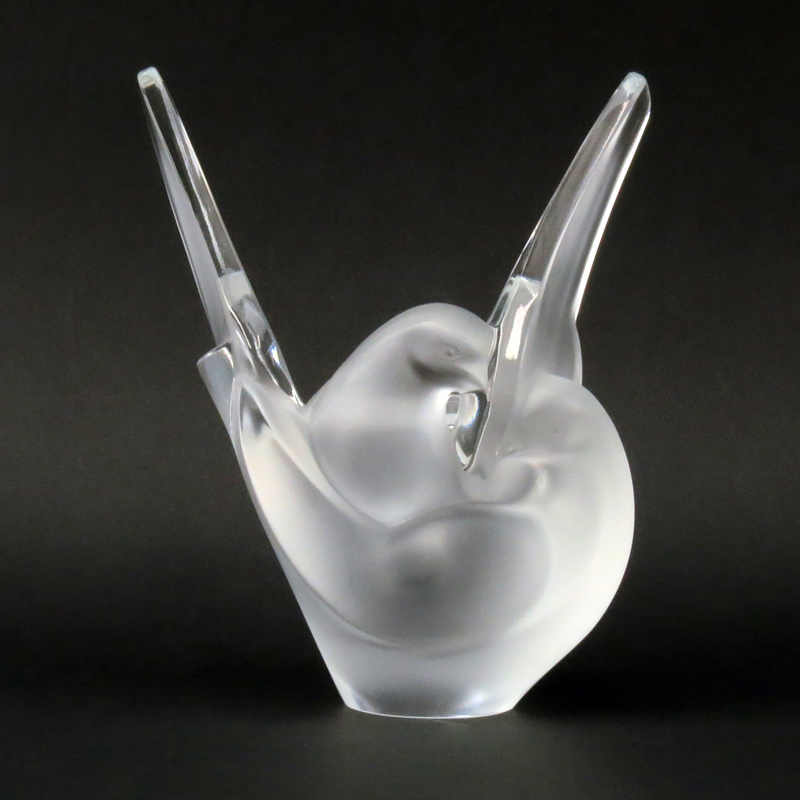 Lalique France Crystal Sylvie Swan Flower Frog/Vase