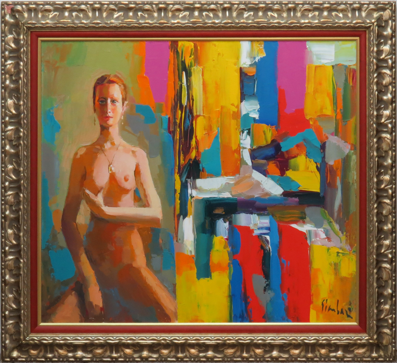 Nicola Simbari, Italian  (1927 - 2012) Oil on canvas "Nude" Signed lower right