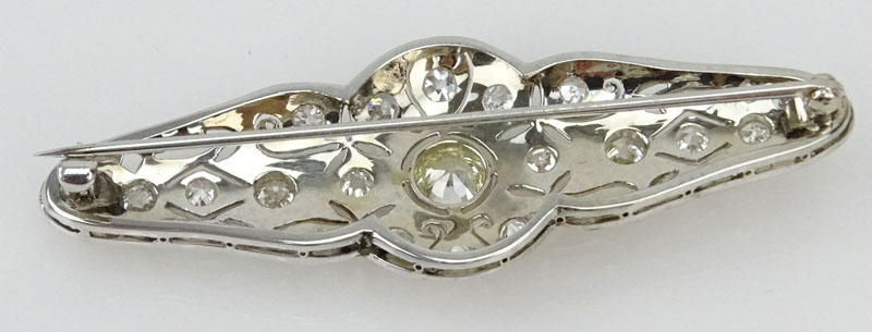 5.0 Carat Old European Cut Diamond and Platinum Bar Brooch.