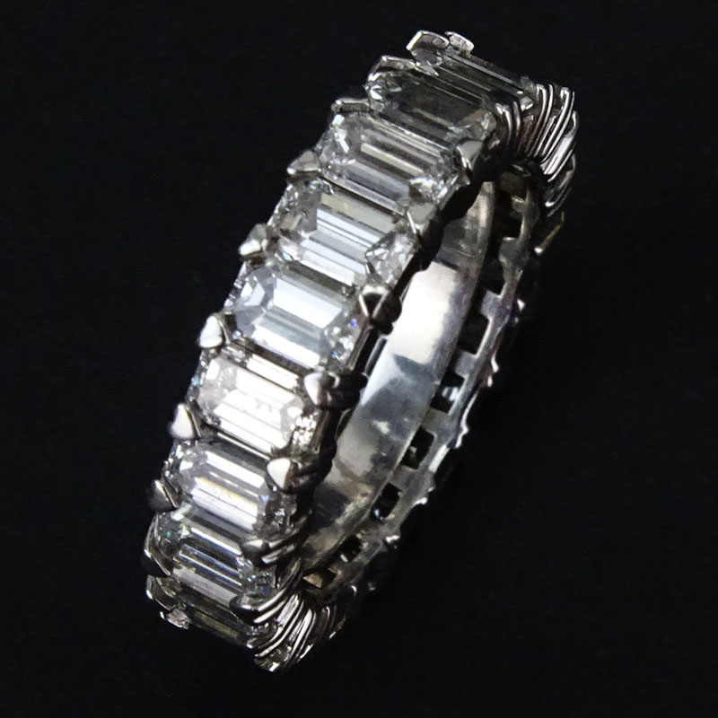 6.0 Carat Emerald Cut Diamond and Platinum Eternity Band.