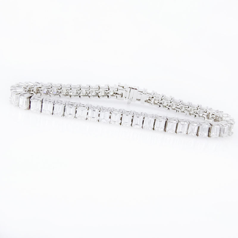 15.0 Carat Emerald Cut Diamond and 18 Karat White Gold Bracelet.