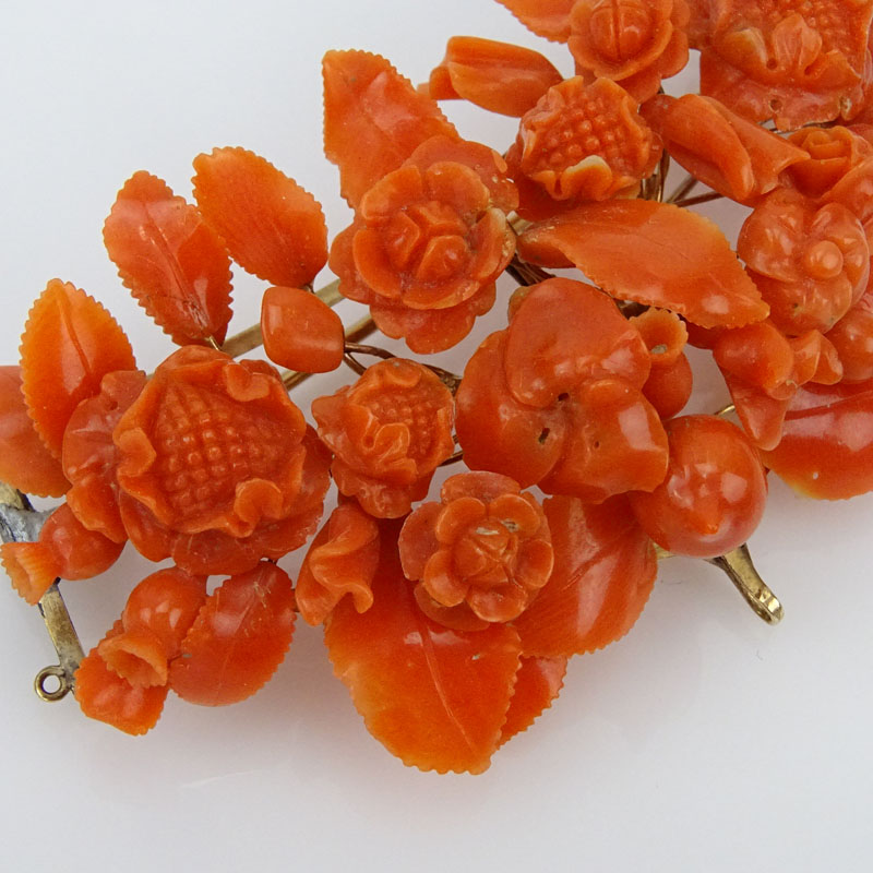 Large Victorian Carved Coral Brooch