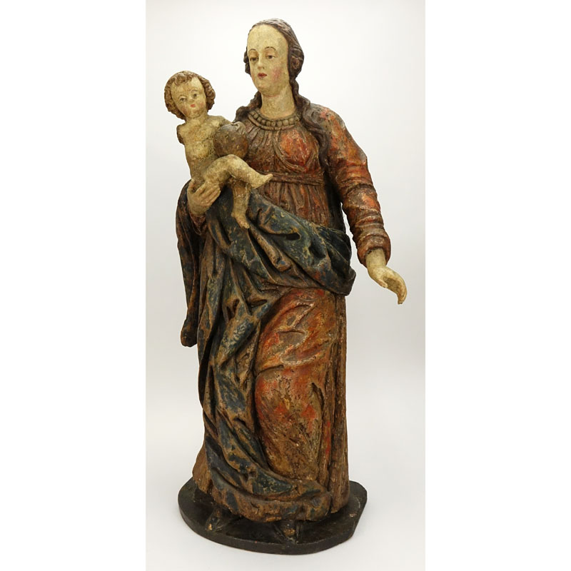 Large Wurttemberg region polychrome carved wood group "Virgin and Child"