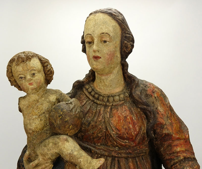 Large Wurttemberg region polychrome carved wood group "Virgin and Child"