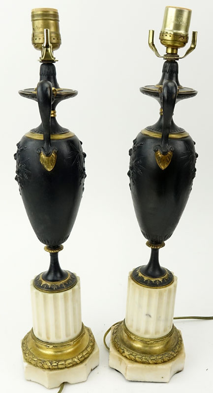 Pair Antique Louis XVI Style Bronze Urn Lamps