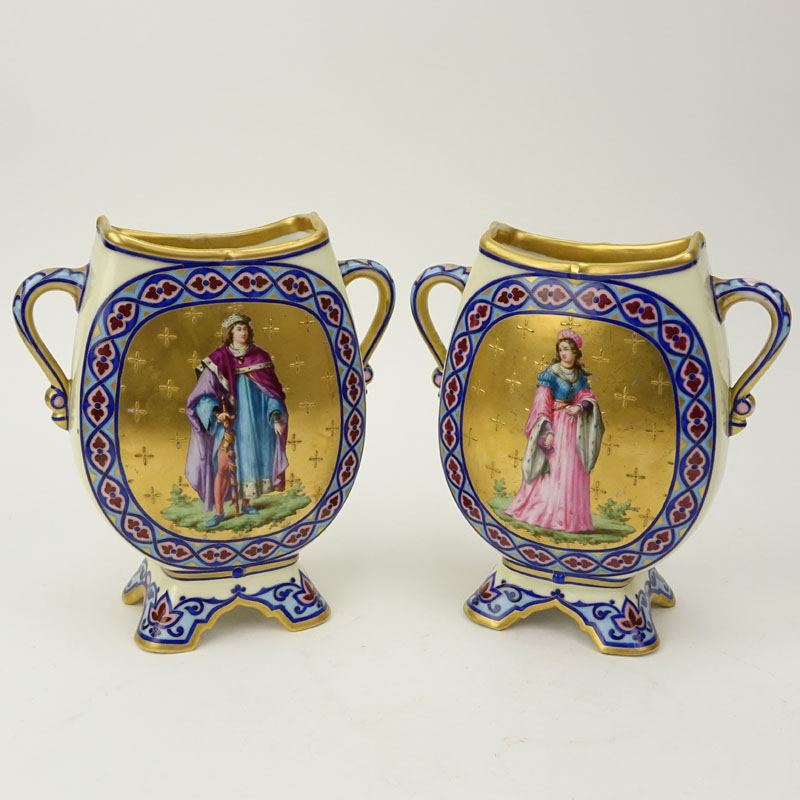 Pair of Antique French Hand Painted Porcelain Vases