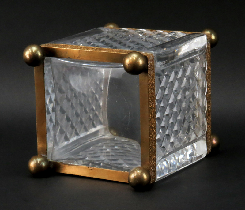 Vintage Bronze Mounted Baccarat Style Square Cache Pot