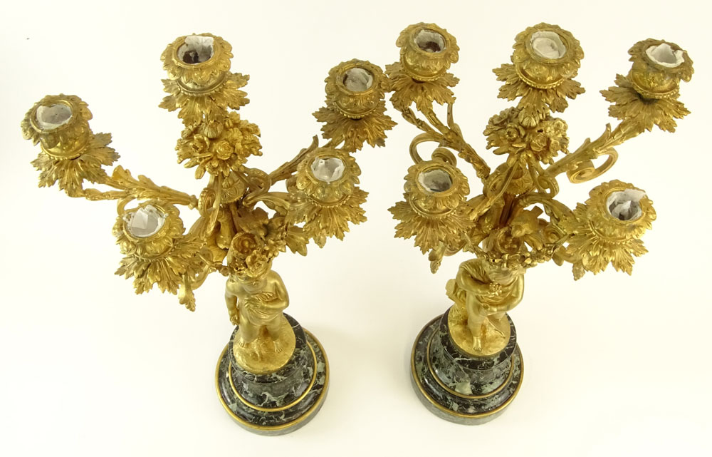 Early 20th Century Gilt Bronze and Serpentine Marble Five Light Candelabra