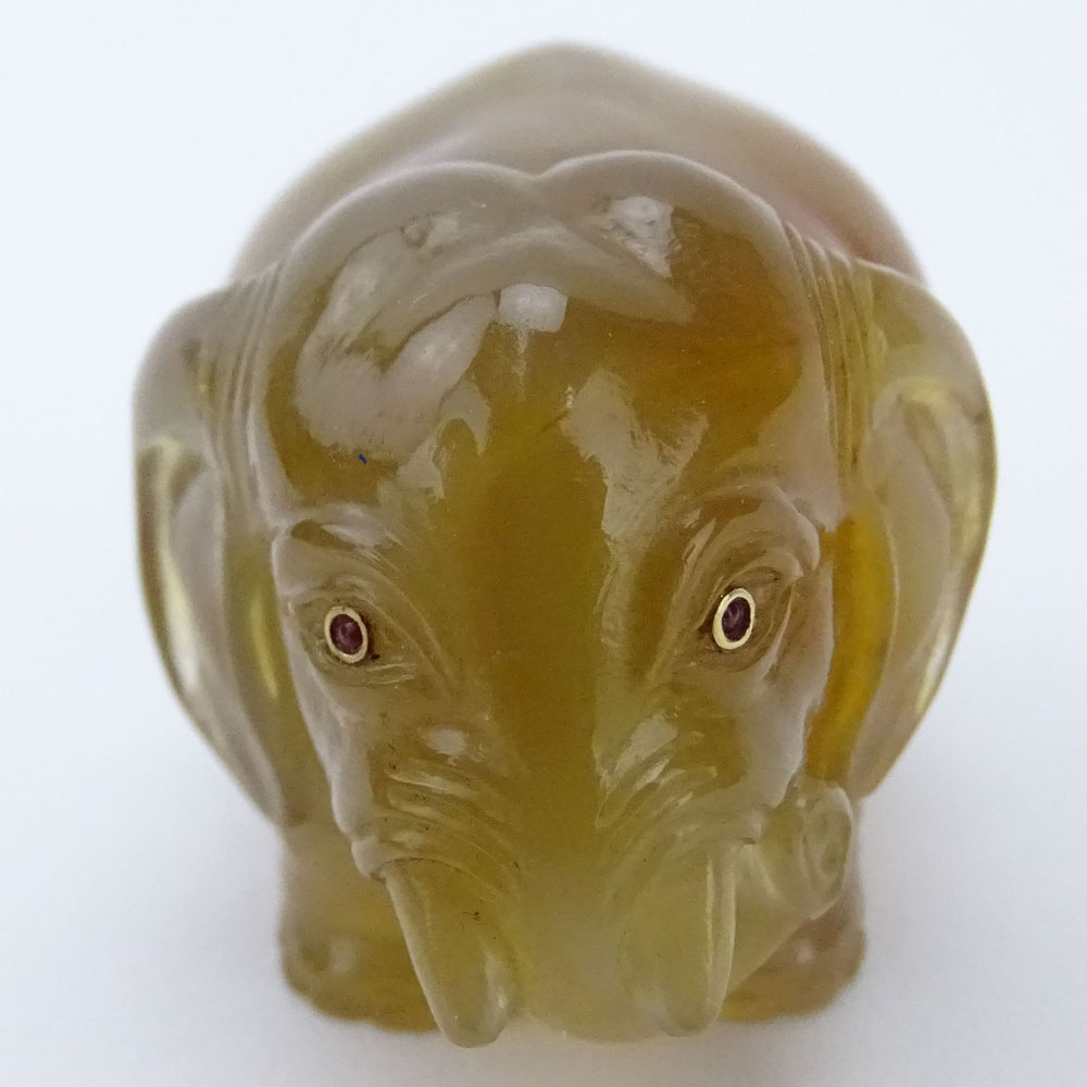 20th Century Russian Carved Carnelian Miniature Elephant Figure in fitted box signed Faberge