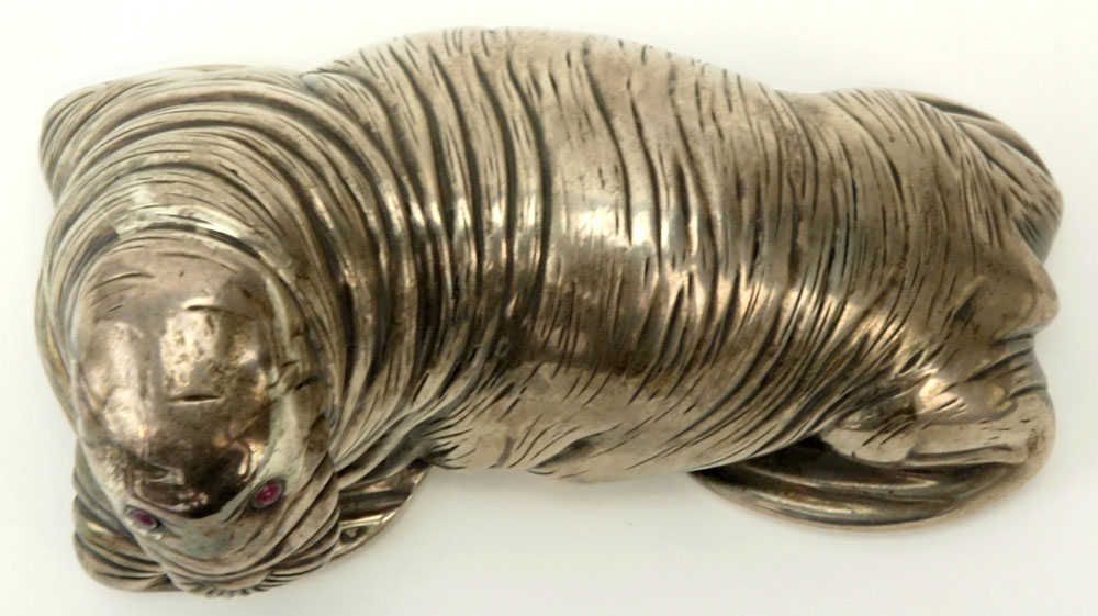 20th Century Russian 88 Silver Figural Walrus with Ruby Eyes