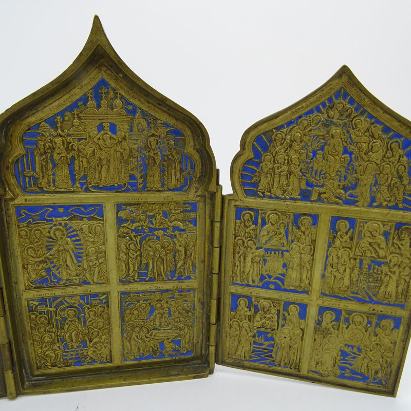 Four (4) Antique Russian Bronze and Enamel Religious Plaques