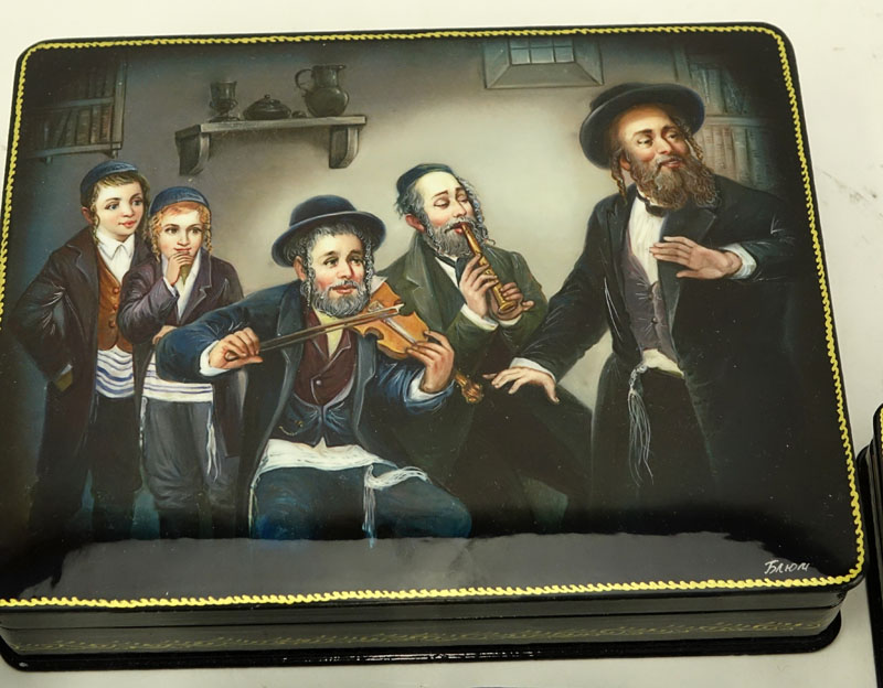 Collection of Five (5) Russian Judaica Lacquered Boxes