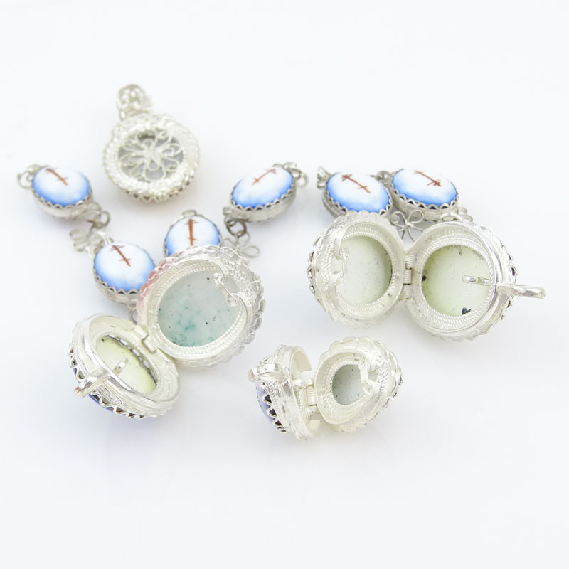 Collection of Ten (10) Russian Porcelain and White Metal Pendants