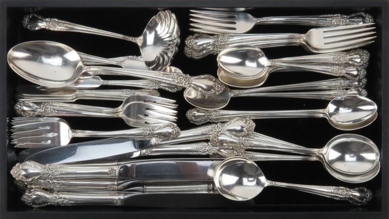 Fifty Seven (57) Pc Circa 1950 International Silver "Brocade" Sterling Silver Flatware