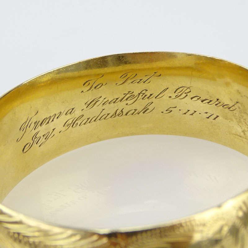 Vintage 14 Karat Yellow Wide Cuff Bangle with Engraving