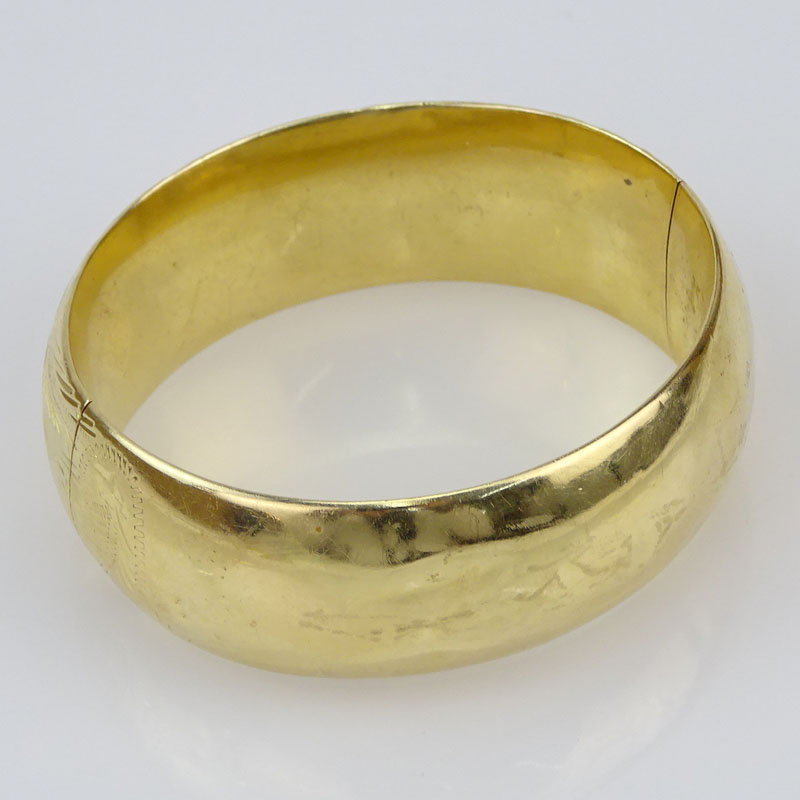 Vintage 14 Karat Yellow Wide Cuff Bangle with Engraving