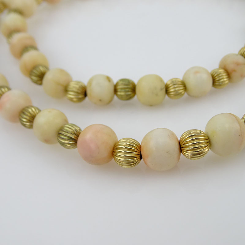 Vintage Angel Skin Coral 14 Karat Yellow Gold Bead Necklace