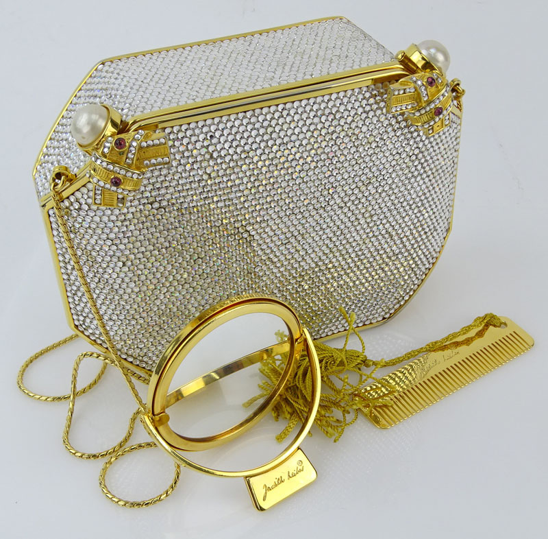 Judith Leiber Full Bead Gold Crystal Minaudiere