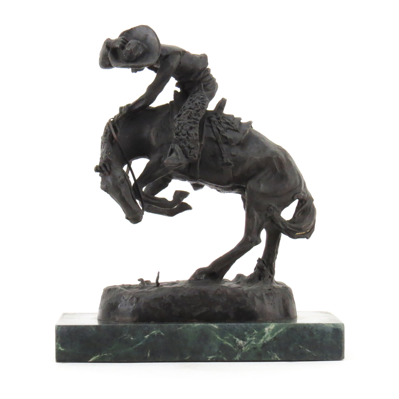 After: Frederic Remington, American (1861-1909) "Rattlesnake" Bronze Sculpture on Marble Base