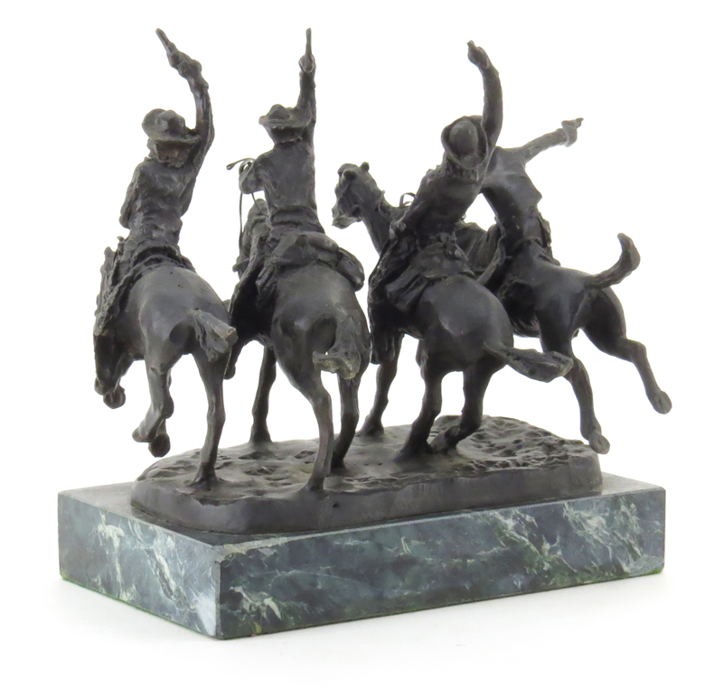 After: Frederic Remington, American (1861-1909) "Coming Through the Rye" Bronze Sculpture on Marble Base