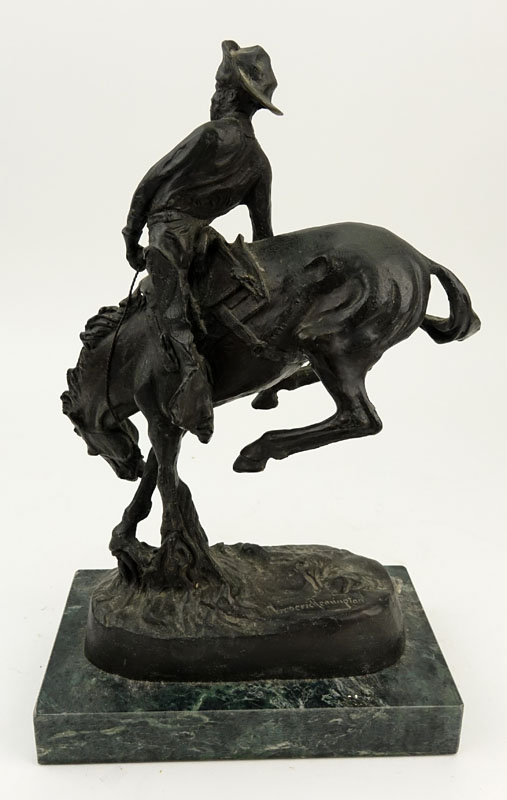 After: Frederic Remington, American (1861-1909) "Bucking Bronco" Bronze Sculpture on Marble Base