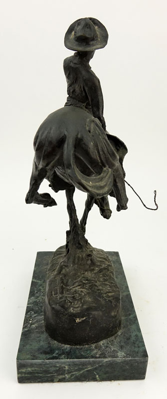 After: Frederic Remington, American (1861-1909) "Bucking Bronco" Bronze Sculpture on Marble Base