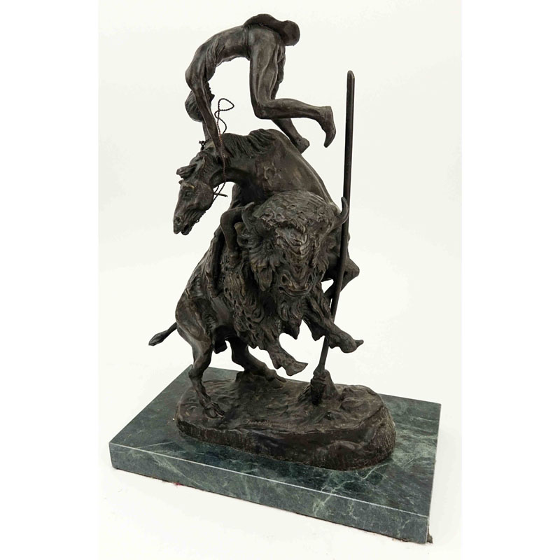 After: Frederic Remington, American (1861-1909) "Buffalo Horse" Bronze Sculpture on Marble Base