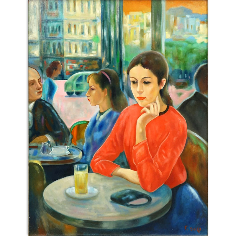 After: François Gall, French (1912-1987) Oil on Canvas "Jeune Fille au Café" Signed Lower Right