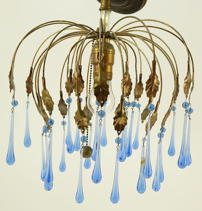 Mid Century Gilt Metal And Murano Glass Chandelier