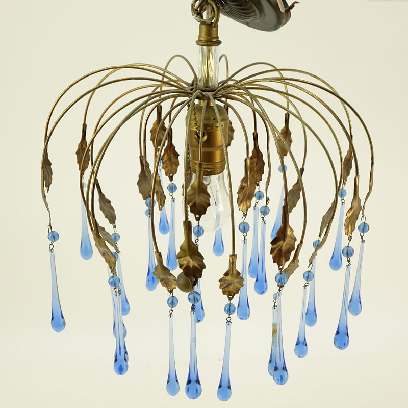 Mid Century Gilt Metal And Murano Glass Chandelier