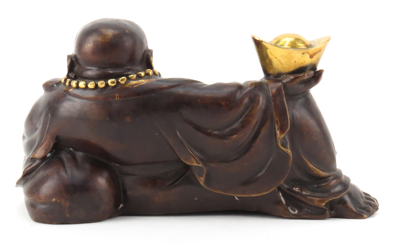 Chinese Bronze Reclining Buddha With Gilt Highlights