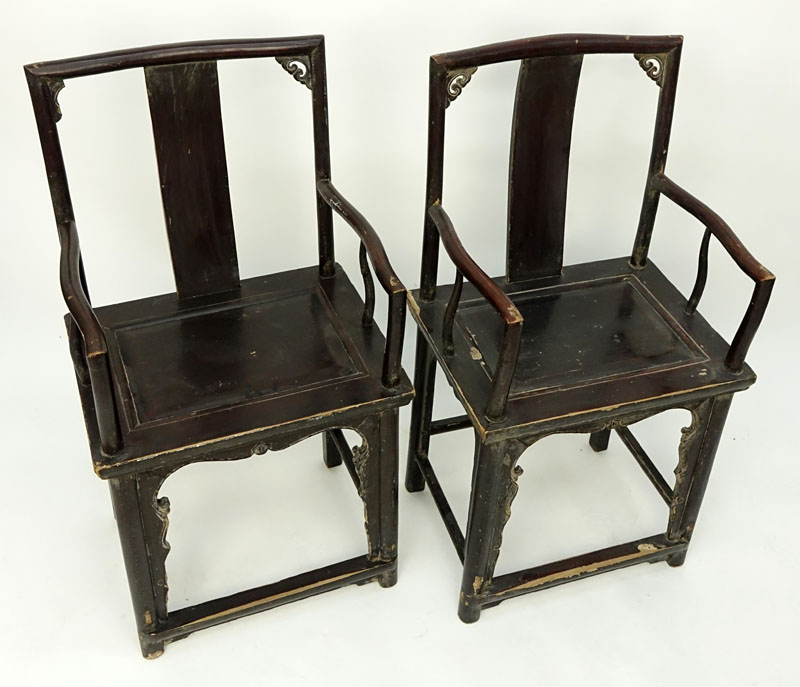 Pair of 19th Century Chinese Southern Official Style Wooden Armchairs