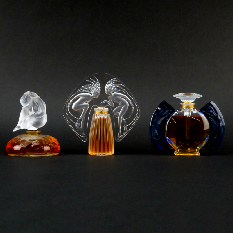 Three (3) Lalique Crystal Perfume Bottles