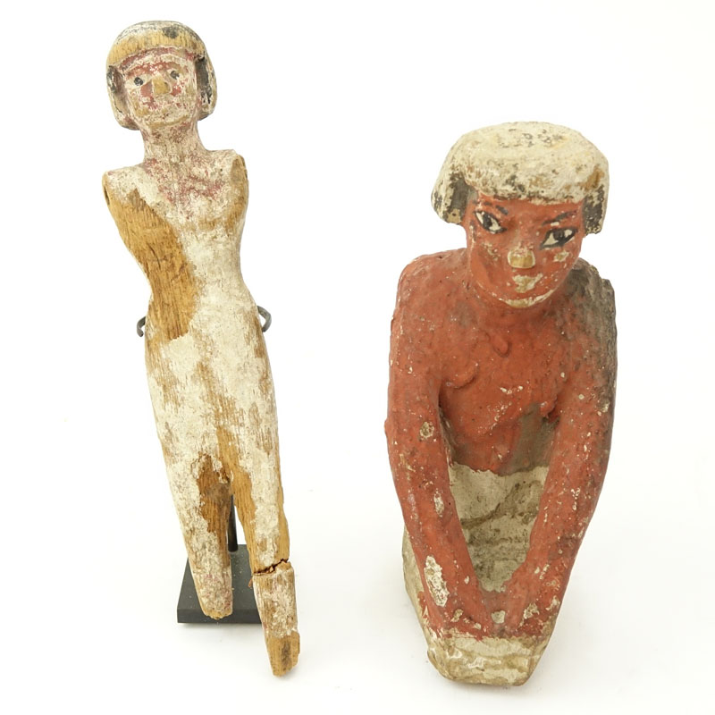 Two Ancient Egyptian Carved Wood Polychrome Figures