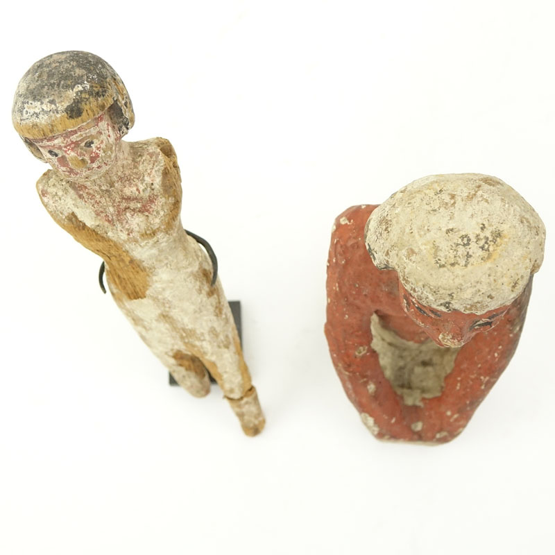 Two Ancient Egyptian Carved Wood Polychrome Figures