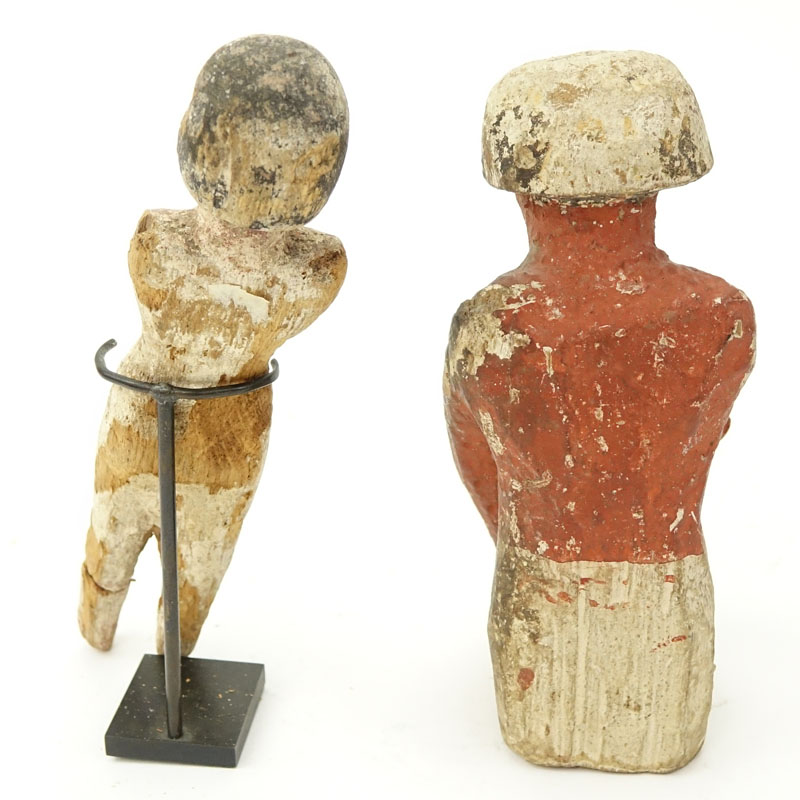 Two Ancient Egyptian Carved Wood Polychrome Figures