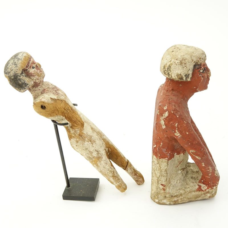 Two Ancient Egyptian Carved Wood Polychrome Figures