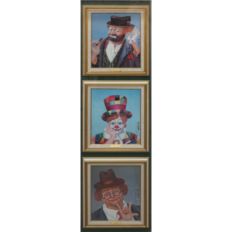 Three (3) Richard "Red" Skelton, American (1913-1997) Original Transferware on Canvas All in One Frame