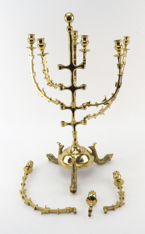 Art Nouveau style Judaica Brass Menorah