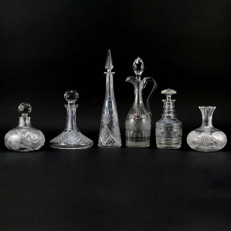 Grouping of Six (6) Assorted Crystal and Glass Decanters