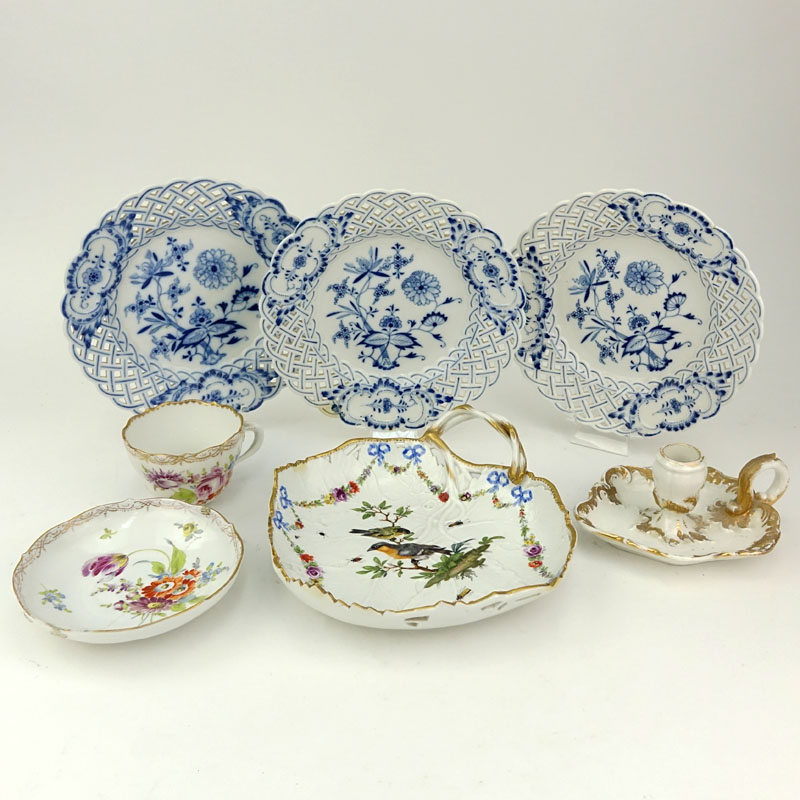 Grouping of Seven (7) Antique Meissen Porcelain Tablewares