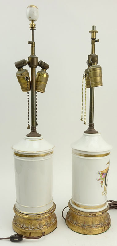 Pair of Hand Painted Apothecary Jar Lamps