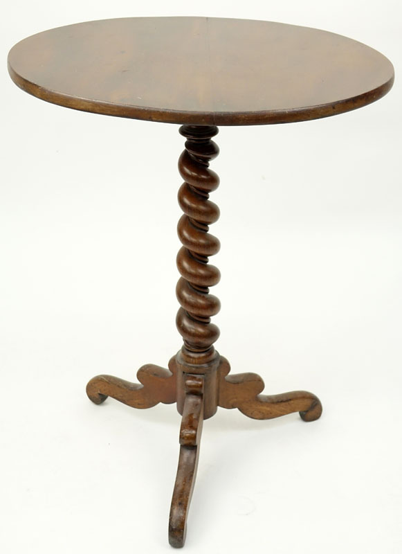 19th Century American Queen Anne Style Carved Wood Tripod Footed Candle Stand/Side Table