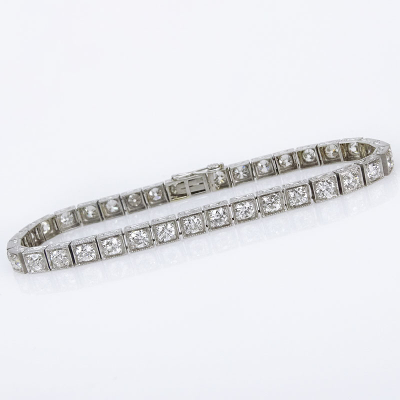 8.0 Carat Old European Cut Diamond and Platinum Line Bracelet.