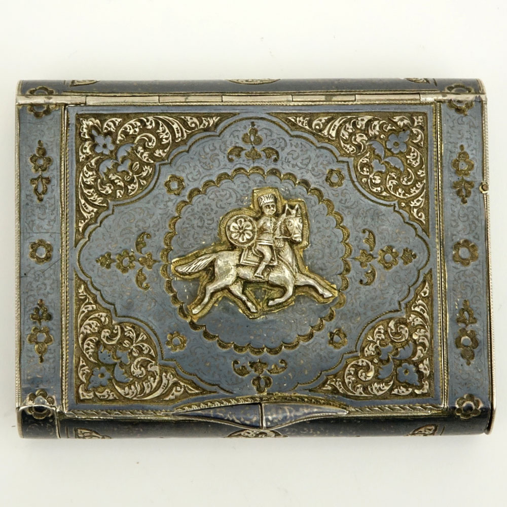 Early 20th Century Russian Steel Cigarette Case with Hidden Match and Lighter Compartments and Gilt Interior