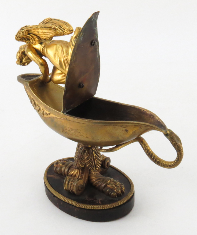 Late 19th or Early 20th French Empire Style Gilt Bronze Oil Lamp