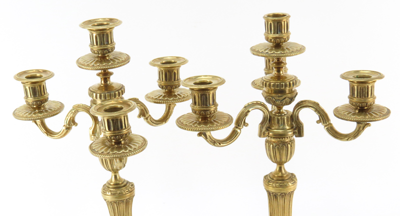 Pair of 20th Century Louis XVI Style Gilt Bronze Four Arm Candelabrum