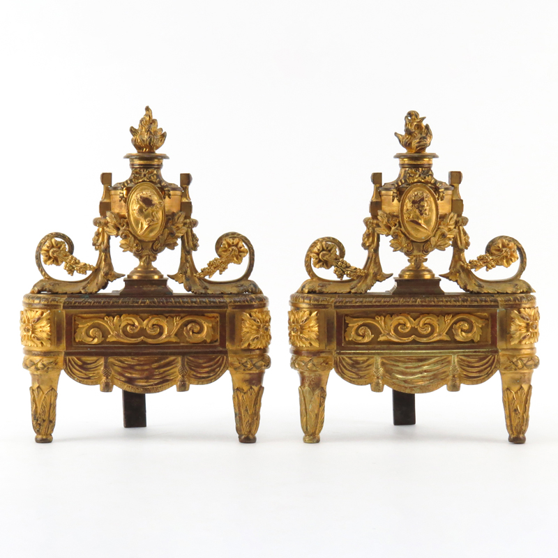 Pair of 19th Century French Louis XVI Style Gilt Bronze Chenets