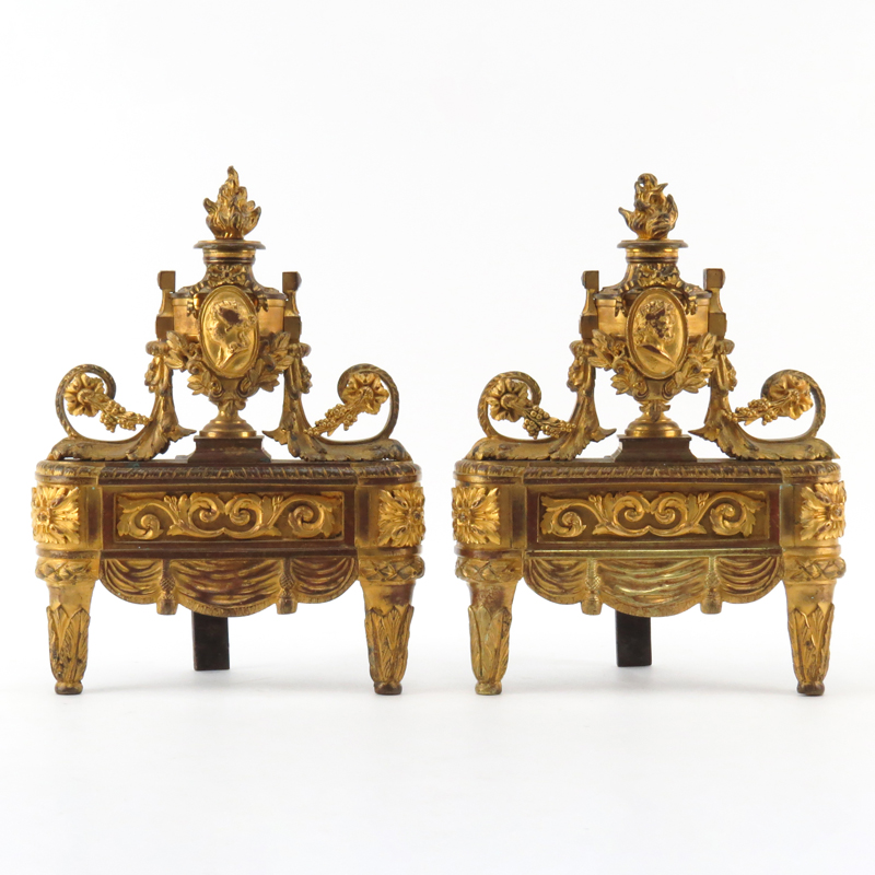 Pair of 19th Century French Louis XVI Style Gilt Bronze Chenets